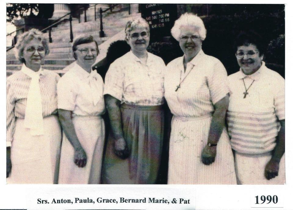 Sister Bernard Marie Campbell, fourth from left, served Mansfield St. Peter's six decades. She died Wednesday at age 97 in Joliet, Illinois.