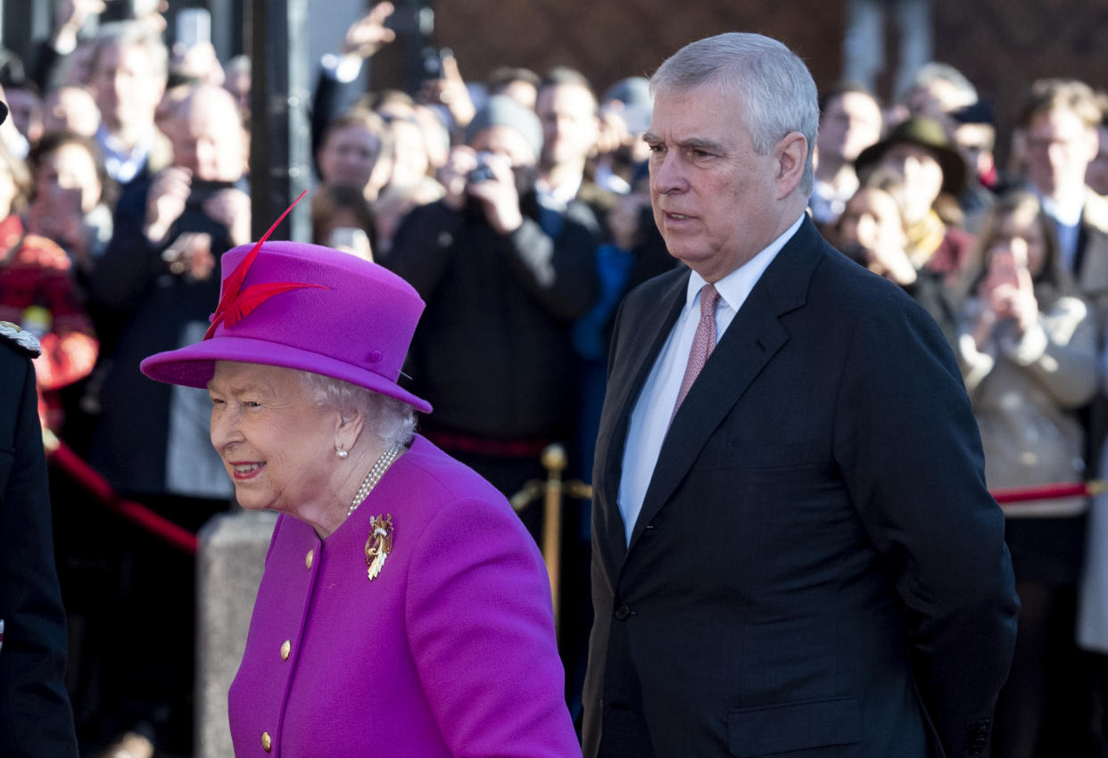 Prince Andrew is staying with the Queen after being accused of sexual abuse. They are pictured together in December 2018. (Getty Images)