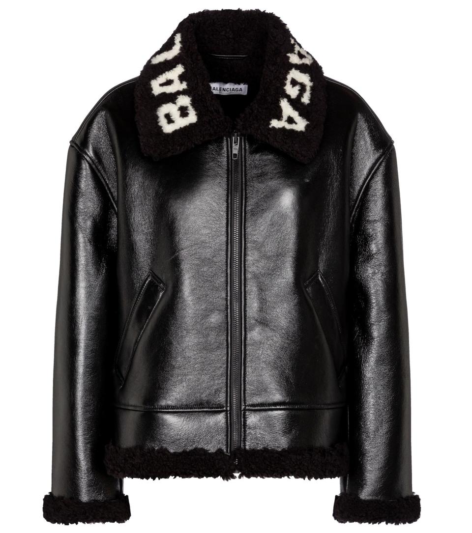 Logo shearling and leather jacket
