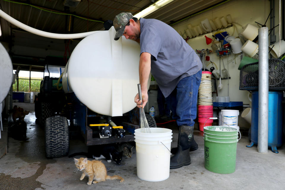 Sergio Rivera cares for the calves at Ripp's Dairy Valley farm. Rivera is from Mexico and has been working at the farm since 2003. His&nbsp;wife and daughter live with him on the farm. &ldquo;Here there is more opportunities for work,&rdquo;&nbsp;he said. &ldquo;In Mexico, nada.&rdquo; (Photo: Coburn Dukehart/Wisconsin Center for Investigative Journalism)