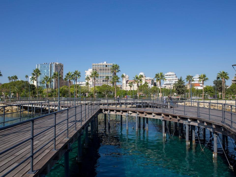 An empty boardwalk in Limassol, Cyprus.