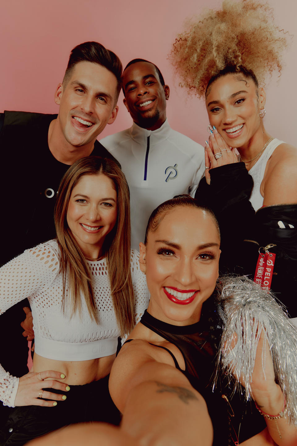 Clockwise from top left: Peloton instructors Cody Rigsby, Alex Toussaint, Ally Love, Robin Arzón, and Emma Lovewell in May in New York City<span class="copyright">Victor Llorente for TIME</span>