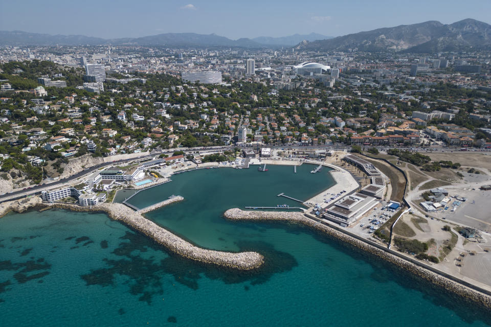 The site of the Marseille Marina under construction for the 2024 Olympic Games is pictured in Marseille, southern France, Wednesday Sept. 6, 2023. For the Games, the Roucas-Blanc Marina, a point of departure for boats, will be adapted for staging a competition on the scale of the Olympic Games. Marseille will host the sailing competitions. (AP Photo/Daniel Cole, File)