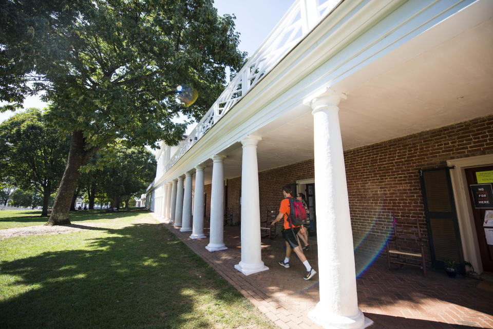 Students walk to class at the University of Virginia.