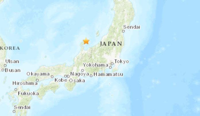 A star indicates the epicenter of an earthquake with a preliminary magnitude of 7.5 that struck northeast of Japan's main island on Jan. 1, 2024. / Credit: U.S. Geological Survey