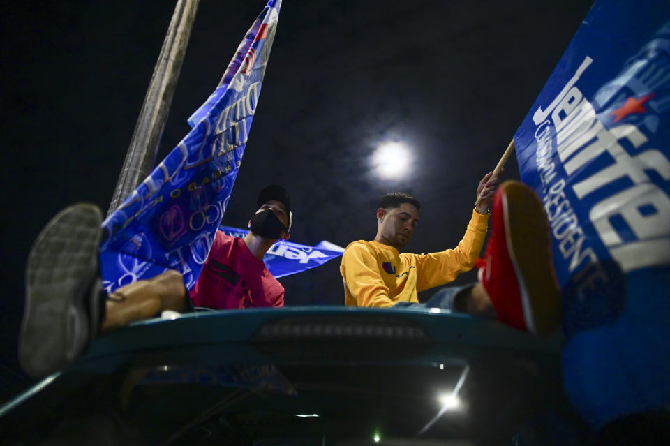 New Progressive Party supporters of gubernatorial candidate Pedro Pierluisi arrive to the Vivo Beach Club to wait for the results of the Puerto Rican general elections in Carolina, Puerto Rico, Tuesday, Nov. 3, 2020. Voters across Puerto Rico are choosing new leaders they believe would help heal a U.S. territory wracked by corruption, hurricanes, earthquakes and the pandemic. (AP Photo/Carlos Giusti)