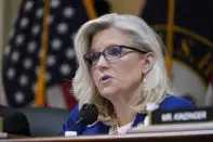 FILE - Vice Chair Liz Cheney, R-Wyo., speaks as the House select committee investigating the Jan. 6 attack on the U.S. Capitol, holds a hearing on Capitol Hill in Washington, Oct. 13, 2022. (AP Photo/J. Scott Applewhite, File)