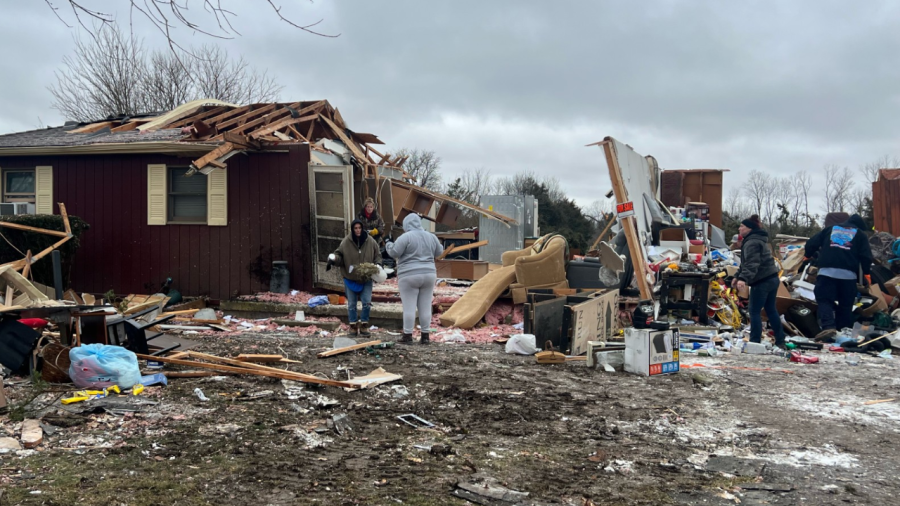 A house in West Jefferson with extensive damage after a possible tornado on February 28, 2024. (NBC4/Eric Halperin)