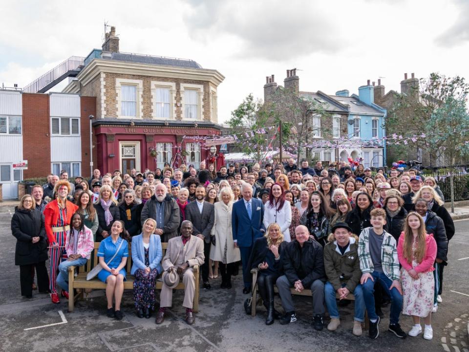 Prince Charles and Camilla with the cast and crew of EastEnders (Getty)