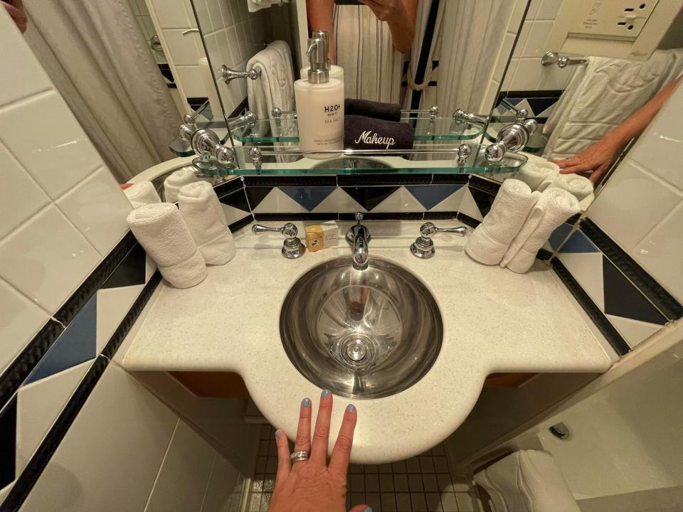 shot of the sink in a deluxe inside stateroom on a disney magic cruise ship