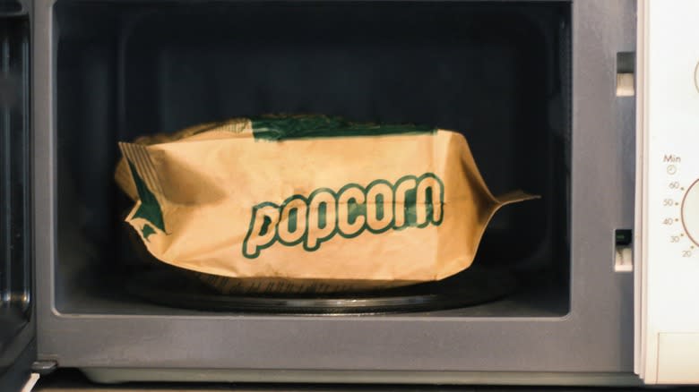 bag of popcorn in microwave