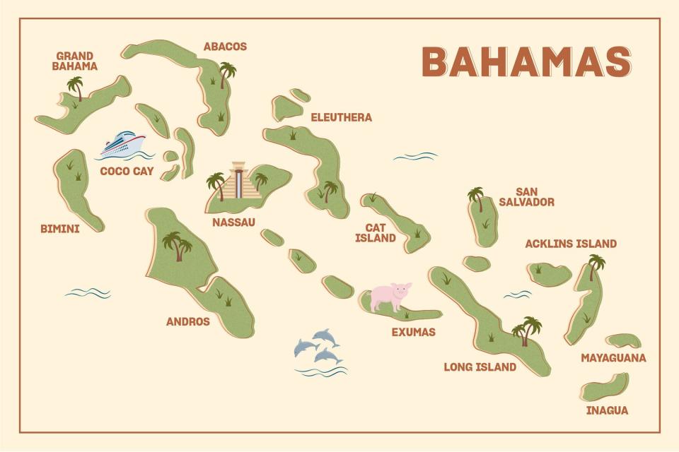 Illustrated map of the Bahamas