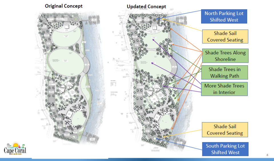 Updated designs for Jaycee Park, which will be presented and discussed by Cape Coral City Council on Oct. 11, 2023.