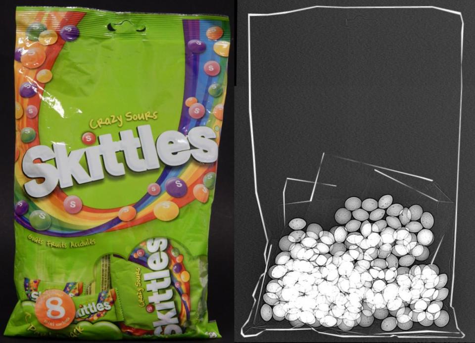 Eine Röntgenaufnahme von Skittles. (Bild: Verbraucherzentrale Hamburg)