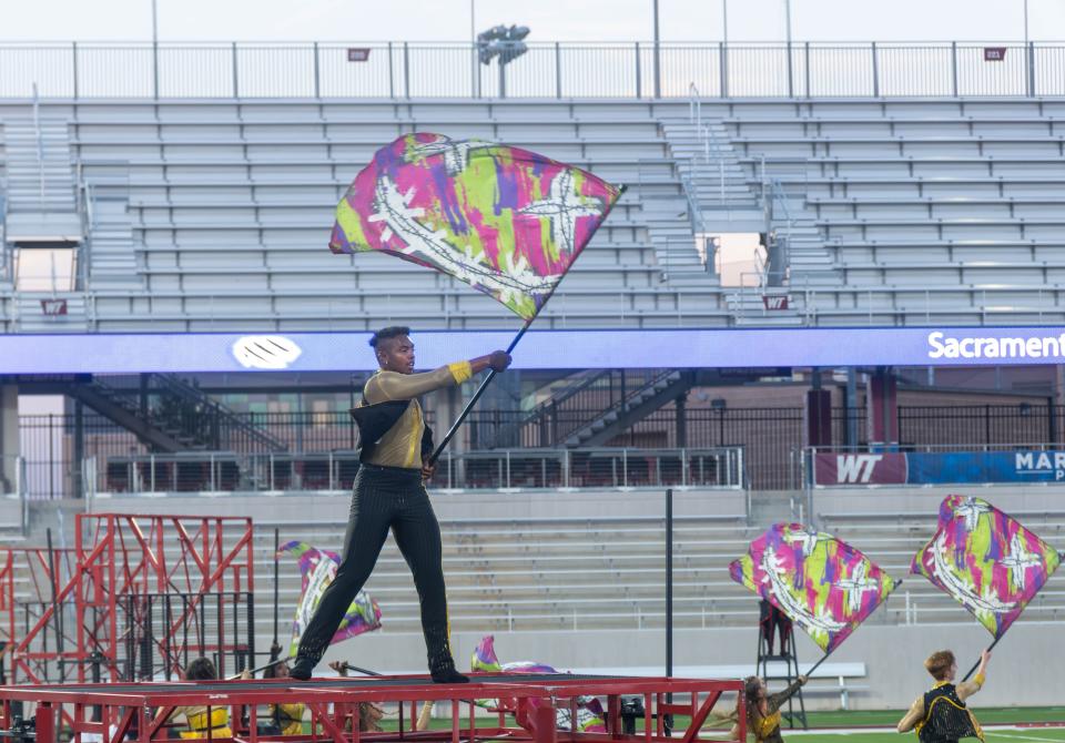 The Sacramento Mandarins perform Monday at West Texas Drums at Bain-Schaeffer Buffalo Stadium in Canyon.