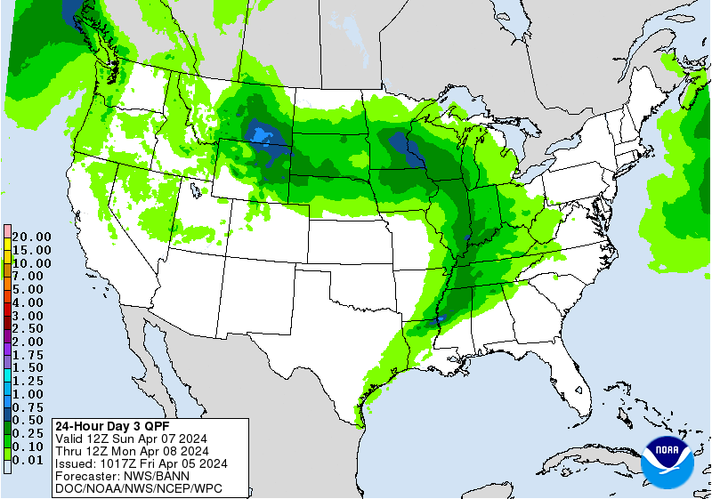 NOAA's precipitation outlook for April 7-8, 2024, forecasts no rain across Florida.