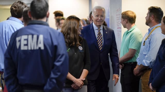 President Joe Biden visits FEMA headquarters.