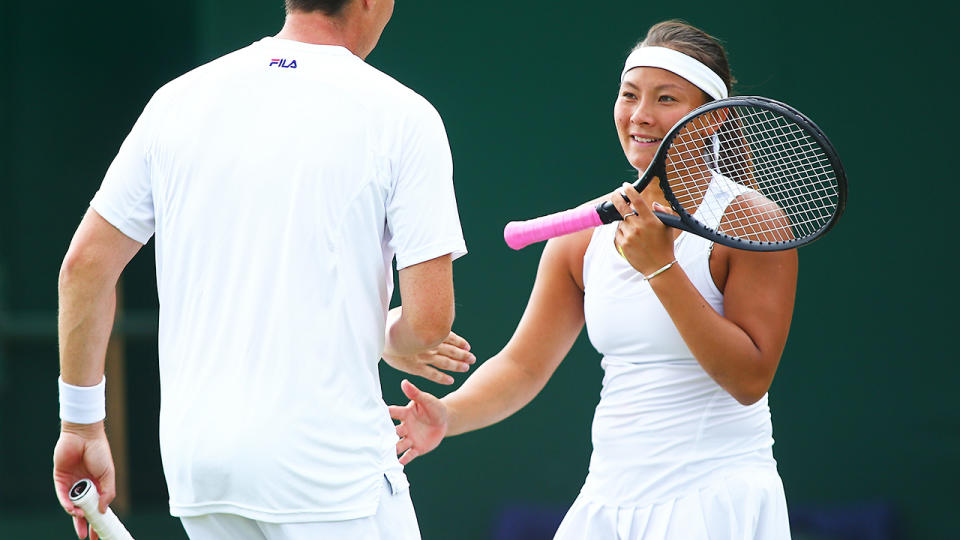 Tara Moore and doubles partner Ken Skupski at Wimbledon in 2016.  (Photo by Jordan Mansfield/Getty Images)