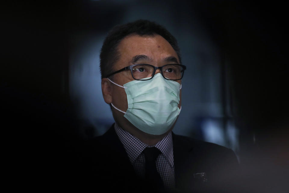 Senior Superintendent Li Kwai-wah, Hong Kong Police National Security Department, speaks during a news conference in Hong Kong, Thursday, July 30, 2020. Hong Kong police have made their first major arrests under a new national security law, detaining four young people on suspicion of inciting secession. Police say they arrested three males and one female, aged 16 to 21, at three locations. All are believed to be students. (AP Photo/Kin Cheung)