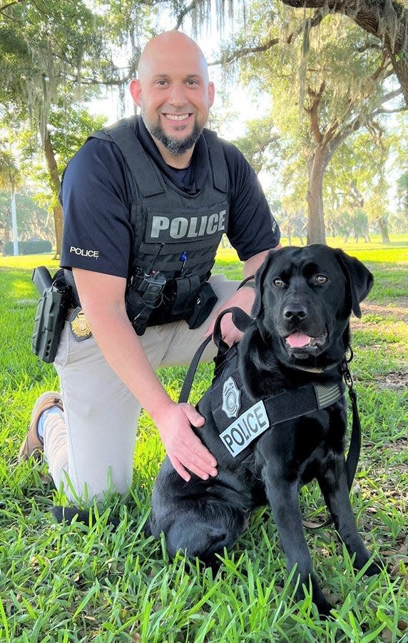 Layla and her handler, Ritchie Kaplan, a special agent with the Florida Department of Law Enforcement.