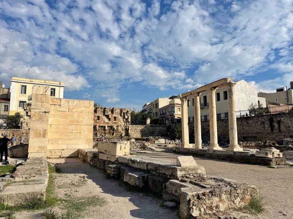 shot of hadrian's library in athens greece