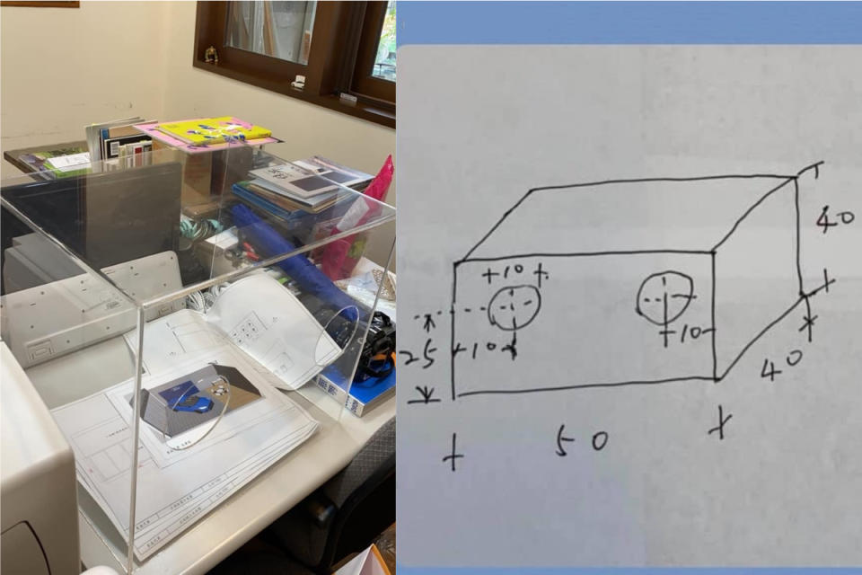 ▲門諾醫院麻醉科醫師賴賢勇分享自己設計的防噴濺壓克力箱。（合成圖／翻攝賴賢勇臉書）