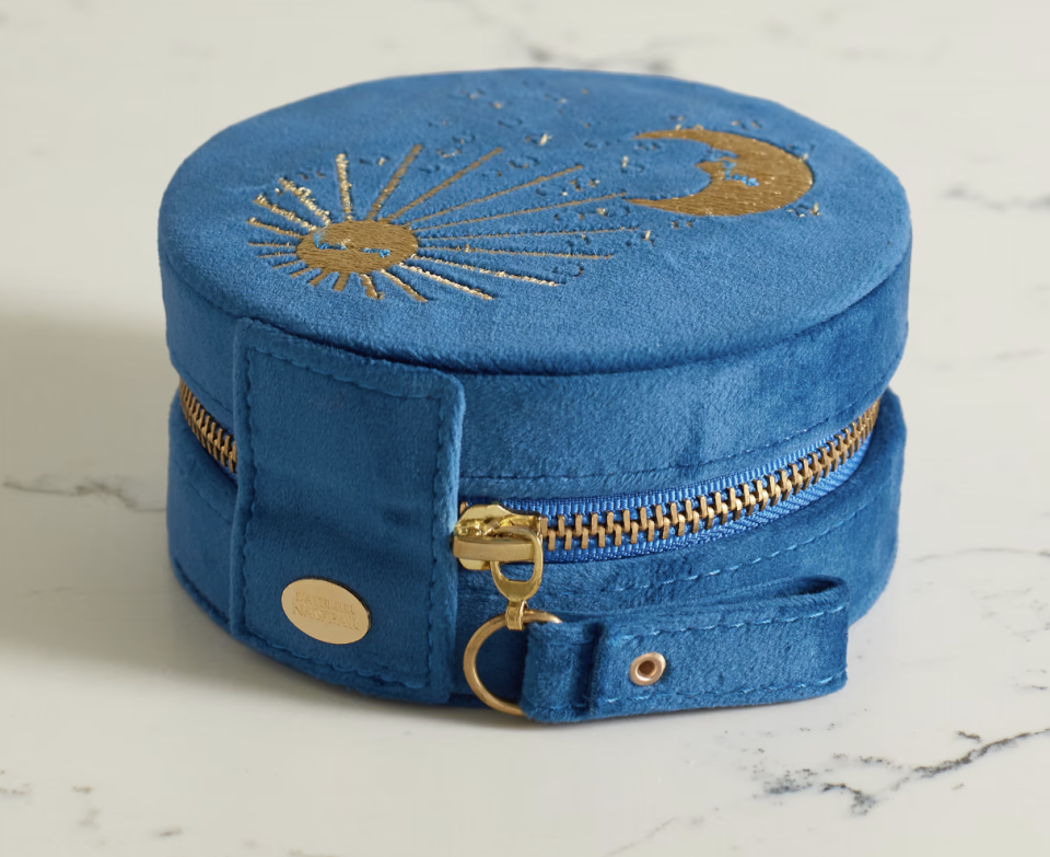 A photo of L'Atelier Nawbar You Are The Sun To My Moon embroidered velvet jewelry box. (PHOTO: Net-A-Porter)
