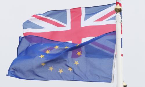 Brexit<br>File photo dated 26/10/17 of an EU and a UK flag. EU citizens are to be granted a statutory right of appeal if their application to stay in the UK after Brexit is rejected, the Government has announced. PRESS ASSOCIATION Photo. Issue date: Tuesday November 7, 2017. The right to appeal to the UK courts is among a set of tweaks to Britain's proposals on EU citizens' rights presented to the European Commission in a bid to break the deadlock in Brexit talks ahead of formal negotiations in Brussels later this week. See PA story POLITICS Brexit Citizens. Photo credit should read: Niall Carson/PA Wire