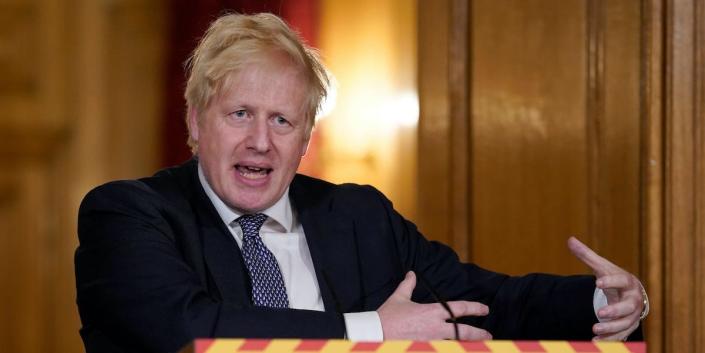 Britain&#39;s Prime Minister Boris Johnson speaks during a daily news conference to update on the coronavirus disease (COVID-19), at 10 Downing Street in London, Britain April 30, 2020.