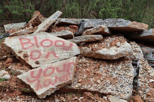 A demolished bike path is seen in South River Forest near the site of a planned police training center in DeKalb County, Georgia, March 9.