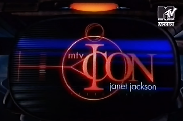 TV screen displaying 'mtv ICON Janet Jackson' with symbol and warm glow above