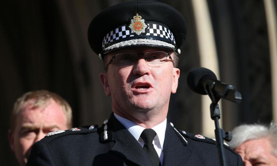 Chief Constable Ian Hopkins in uniform during a vigil in Albert Square, Manchester.