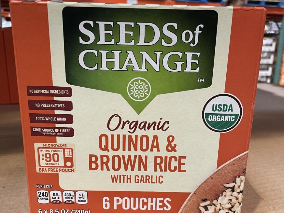 box of quinoa and brown rice on the shelves at costco