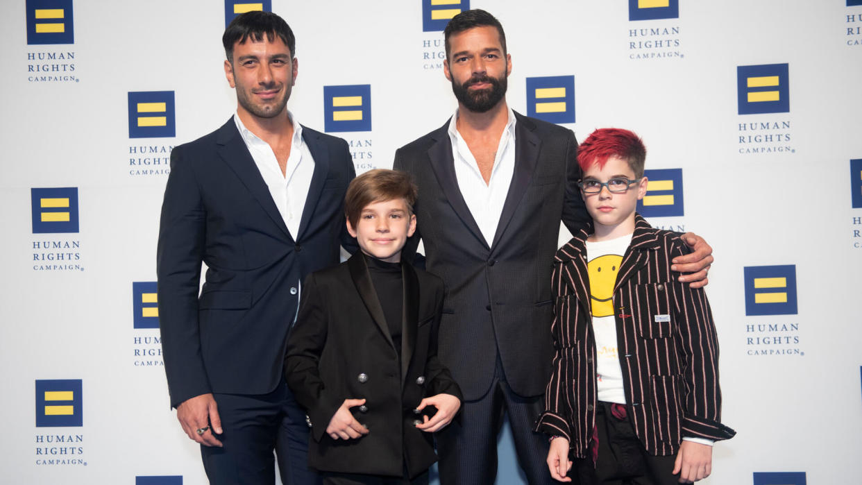 Mandatory Credit: Photo by Kevin Wolf/AP/Shutterstock (10429501c)Ricky Martin, his husband Jwan Yosef and their twins arrive at the 2019 Human Rights Campaign National Dinner on in Washington.