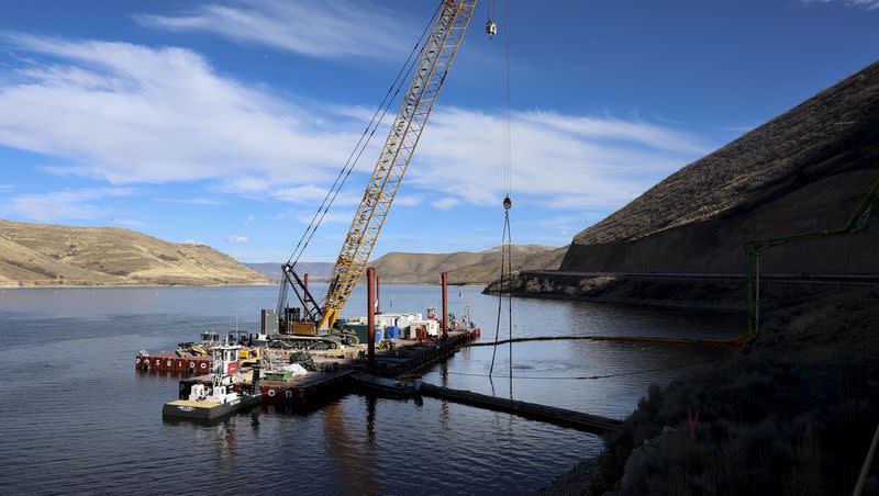 Underwater infrastructure repairs continue at the Deer Creek Intake Project in Heber City on Wednesday, Nov. 15, 2023. The project is estimated to cost $100,000,000 and will take 3 years to complete.