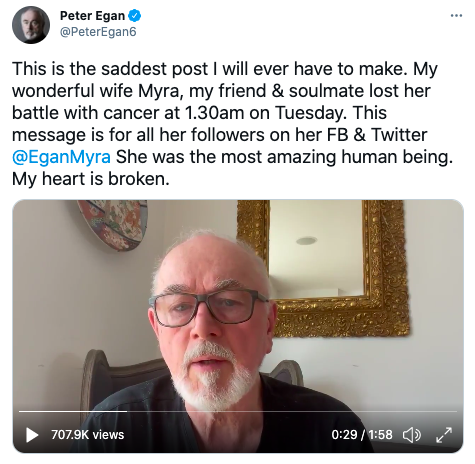 Peter Egan announces his wife Myra Frances’ death on TwitterTwitter