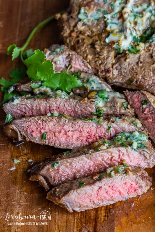 <p>Longbourn Farm</p><p>Each piece of this steak is packed with flavor and an added kick from the chile cilantro butter. </p><p><strong>Get the recipe: <a href="https://longbournfarm.com/dijon-peppercorn-steaks/" rel="nofollow noopener" target="_blank" data-ylk="slk:Dijon Peppercorn Steaks;elm:context_link;itc:0;sec:content-canvas" class="link ">Dijon Peppercorn Steaks</a></strong></p>