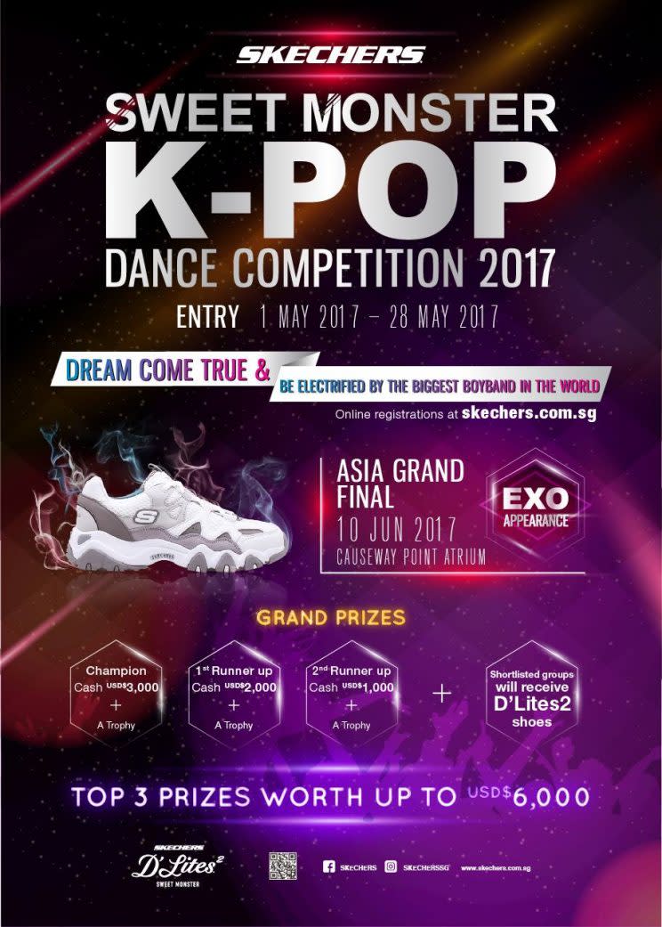 Poster of Skechers' 'Sweet Monster K-pop dance competition' with a special appearance by EXO (Photo: Facebook|Skechers Singapore)