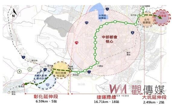 （觀傳媒中彰投新聞）【記者廖妙茜/台中報導】台中捷運綠線延伸大坑、彰化可行性研究，在市府全力爭取下，今(31)日獲行政院核定！市長盧秀燕表示，感謝中央回應中部民眾期盼已久的心聲，市府接續將著手啟動綜合規劃作業，讓台中捷運綠線早日往北延伸大坑、往南延伸彰化，帶動大坑觀光產業及烏日彰化共同生活圈的發展。