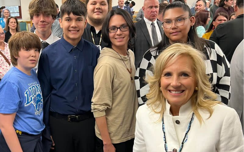 Dr. Jill Biden, the first lady of the United States, shows up in Indian Country. (Photo/Bay Mills Youth Council from Facebook)