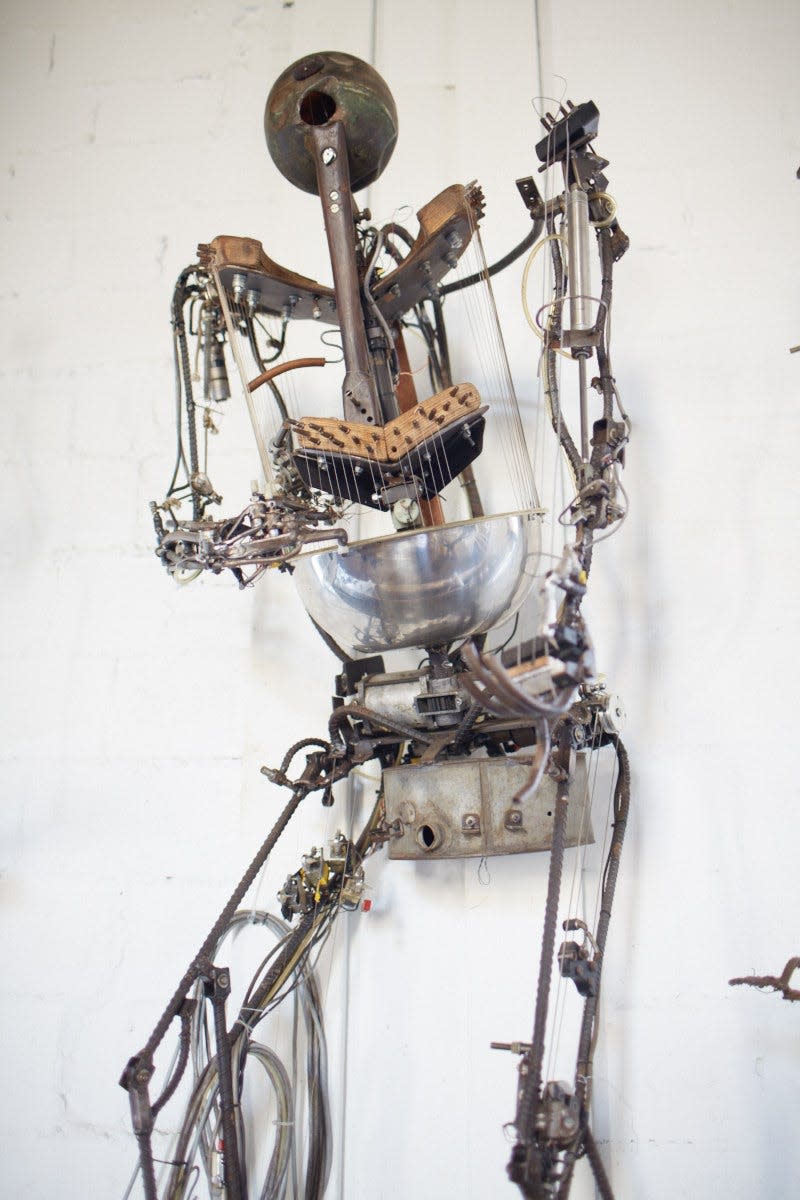 One of the robots that can "play" music at the Robotic Church in Brooklyn