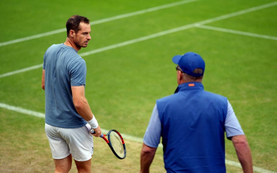Andy Murray with coach Ivan Lendl during a practice session on day two of the 2022 Wimbledon Championships at the All England Lawn Tennis and Croquet Club - John Walton/PA Wire