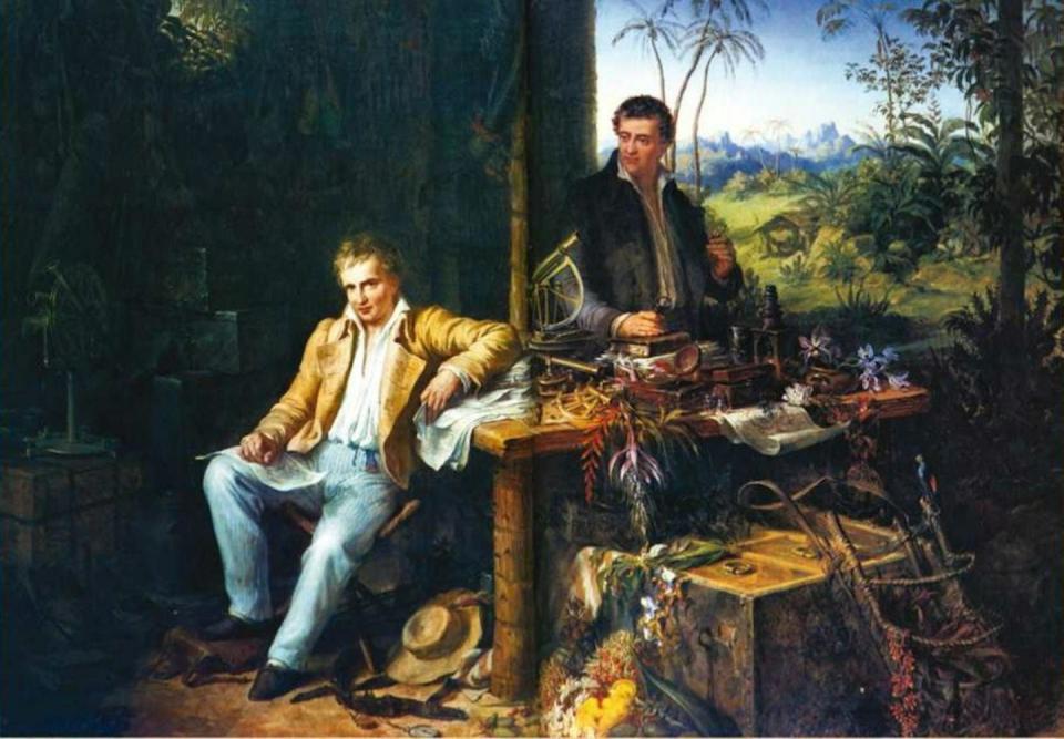 Alejandro de Humboldt y Bonpland en la selva amazónica del río Casiquiare (óleo de Eduard Ender, hacia 1850). <a href="https://es.wikipedia.org/wiki/Alexander_von_Humboldt#/media/Archivo:Humboldt_and_Bonplant_in_the_Jungle.jpg" rel="nofollow noopener" target="_blank" data-ylk="slk:Wikimedia commons;elm:context_link;itc:0;sec:content-canvas" class="link ">Wikimedia commons</a>, <a href="http://creativecommons.org/licenses/by/4.0/" rel="nofollow noopener" target="_blank" data-ylk="slk:CC BY;elm:context_link;itc:0;sec:content-canvas" class="link ">CC BY</a>