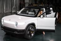 Electric truck maker Rivian unveils a smaller R2 SUV during an event in Laguna Beach