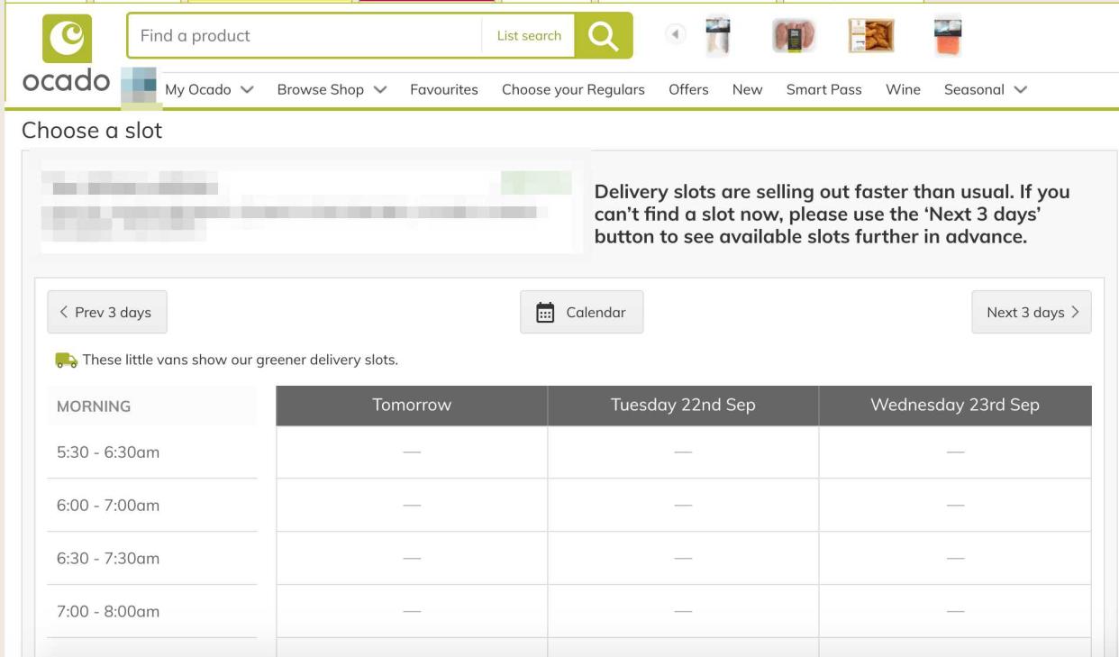 A statement on the Ocado website said delivery slots were 'selling out faster than usual'. (Ocado)