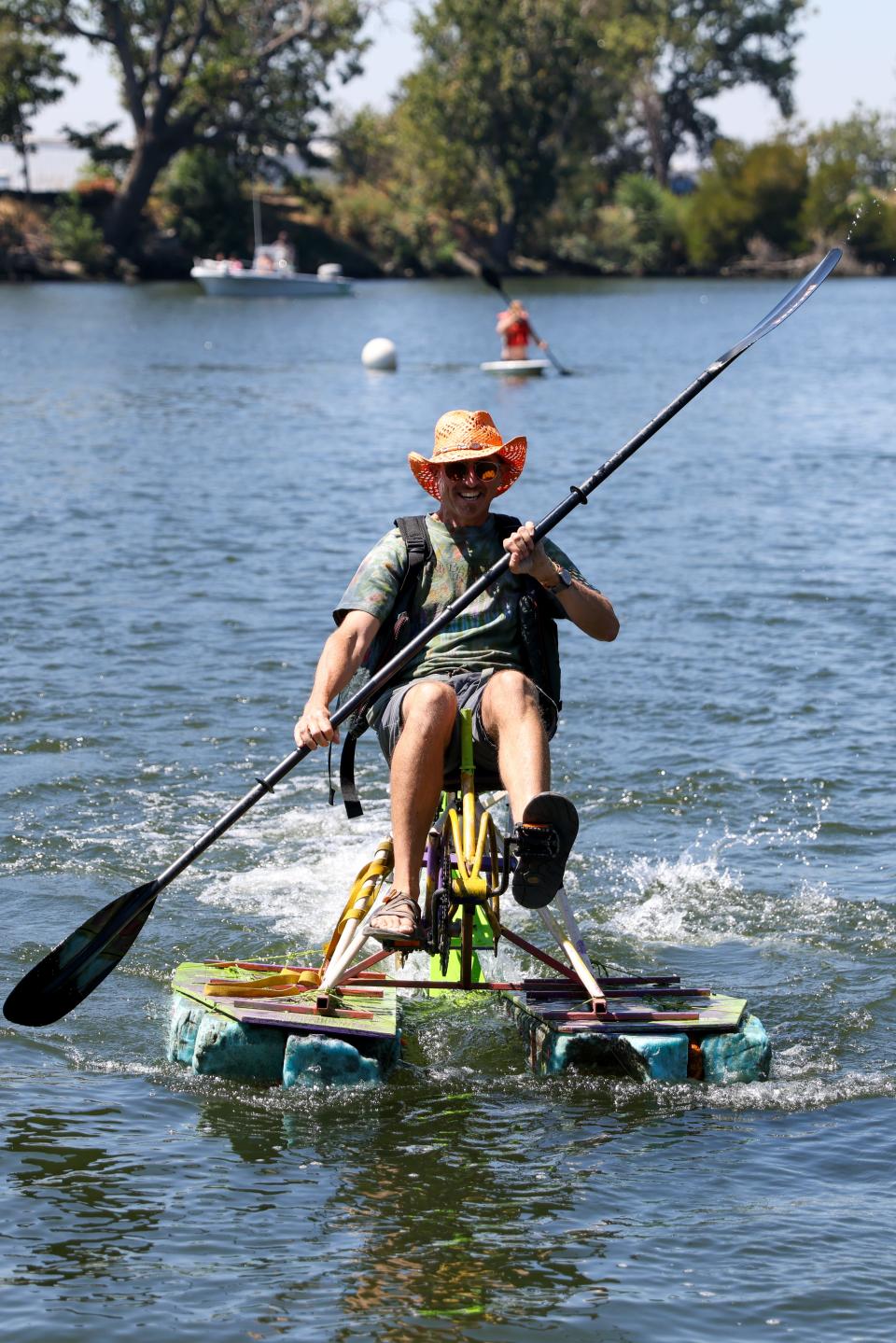 Justin Grant pedaled his way to 2nd place in this year's Bathtub Boat Race.  The 13th annual event was pushed down the Delta from its usual launching spot, but diehards showed up to put on a show for friends and family.