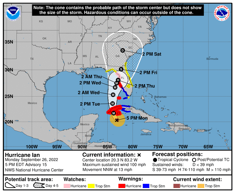 Hurricane Ian storm path - Credit: NOAA