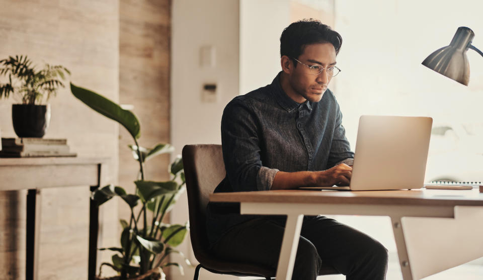 person studying laptop