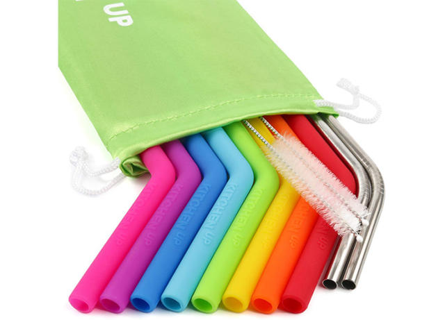 Cupture Reusable & Unbreakable Color Straws - 12 Count + Free Brush (12 Solid Colors)