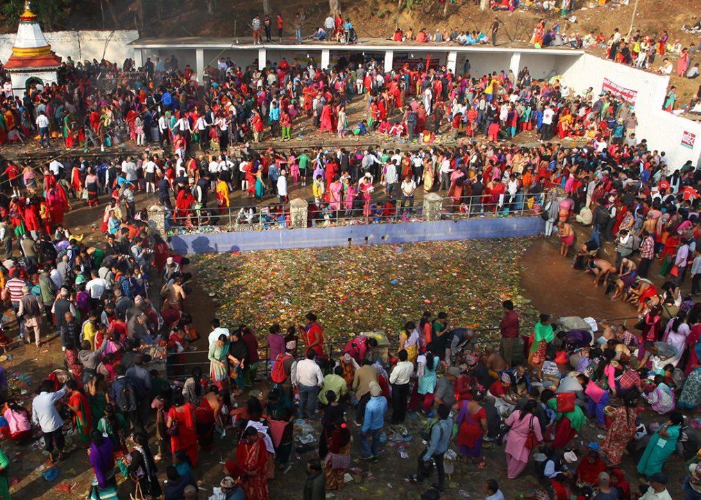 Devotees gather to perform rituals for Mata Tirtha Aunsi.
